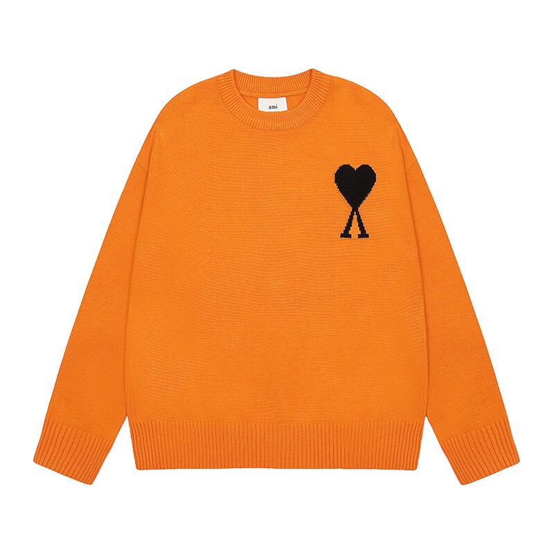 Ami Knitted Sweater Round Neck Small Heart Trendy Brand Female Couple Loose Sweater Top Long Sleeve 25 Years New Cross-Border