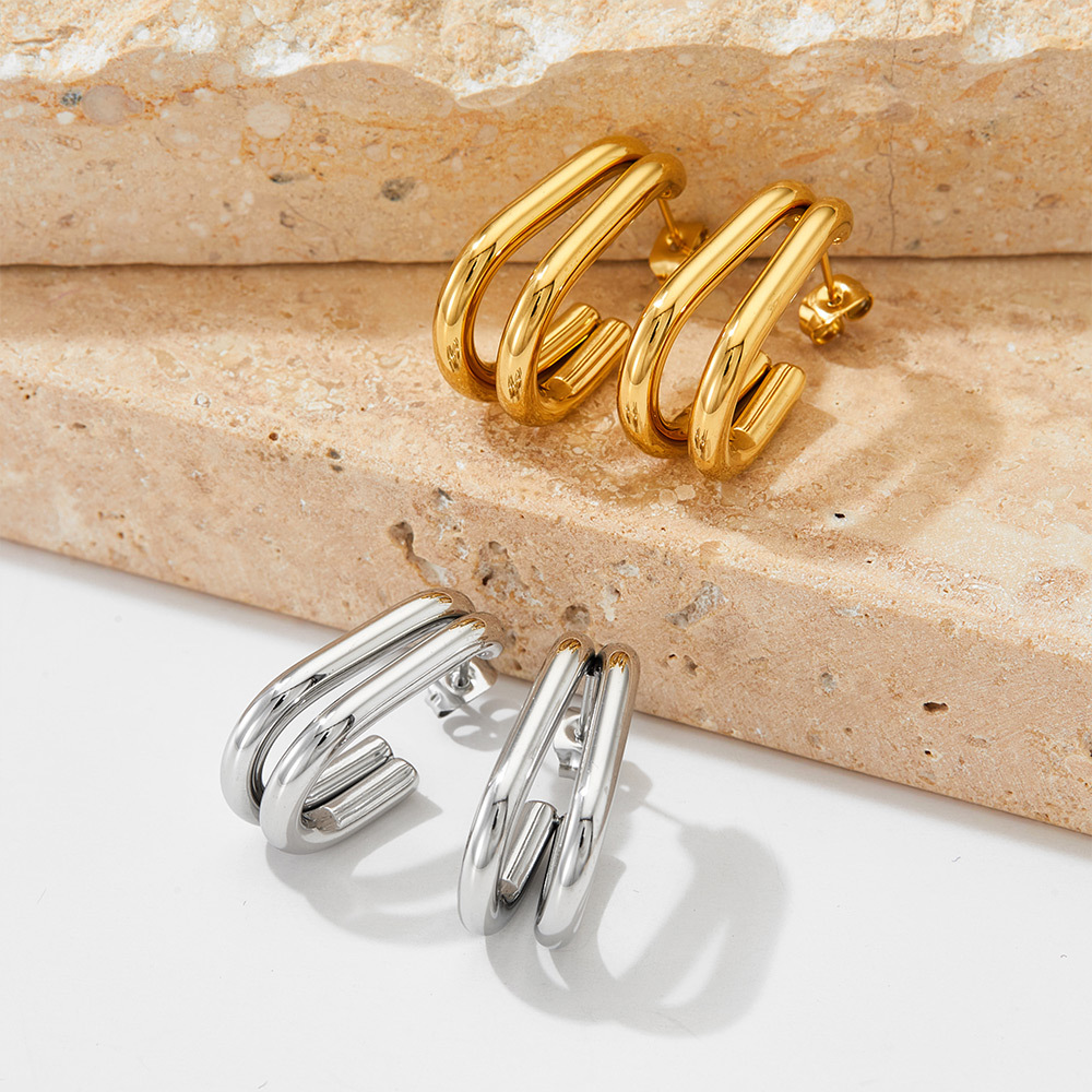 1 Pair Quantity Holiday, Shopping Occasion PVD Coated Real Gold Plated 16K Gold White Gold Plated Gold Plating Geometric 304 Stainless Steel Retro Streetwear Waterproof Non Tarnish Ear Studs