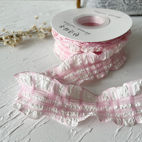 Puff plaid bow ribbon ruffle lace accessories handmade diy material fishtail yarn ribbon