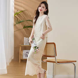 时尚套装女2025新款韩版简约百搭减龄蕾丝衫半身裙两件套ME5611