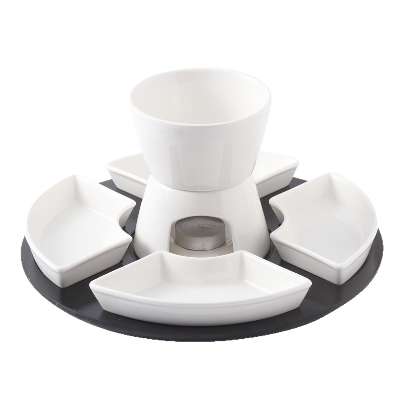 Juego de fondue de chocolate/queso, bandeja giratoria de cerámica, vajilla para postres