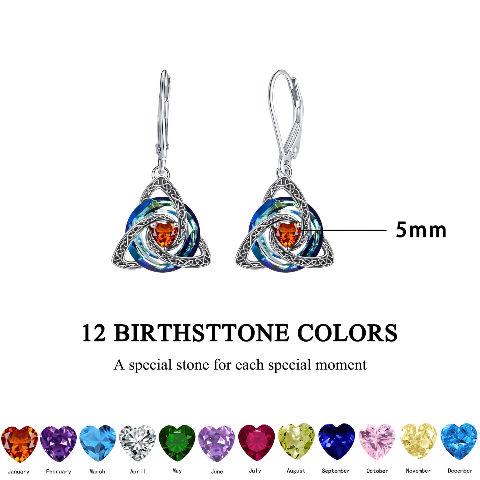 Cross-border bestseller: 12 birthstone Celtic knot earrings, a luxurious witch knot design, birthstone drop earrings, Amazon earrings