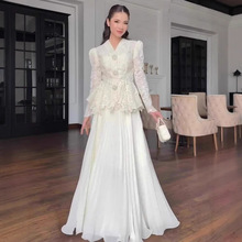 亚马逊欧美跨境2025年秋季新款高贵典雅气质长袖收腰长裙连衣裙女