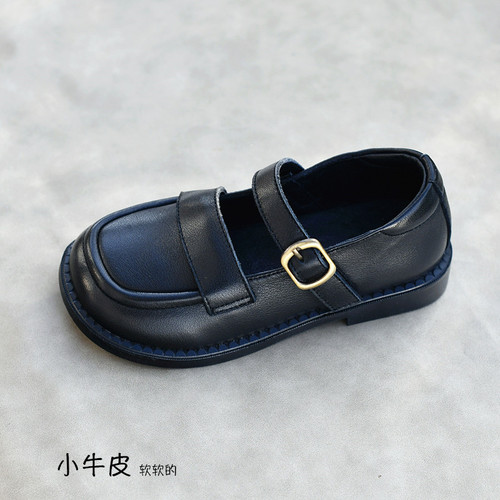 Girls' genuine black leather shoes campus performance shoes  new spring and autumn single shoes baby British soft-soled shoes