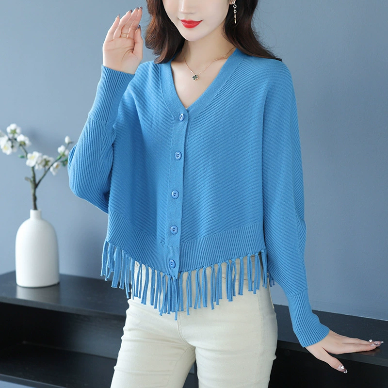 Летучая мышь рукава кисточки трикотажный кардиган куртка