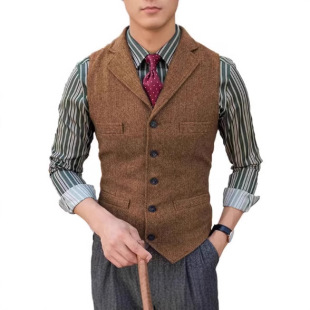 Men's Suit Vest Foreign Trade Slim-fit Herringbone Vest Single-breasted Casual Vest Groom Business Vest