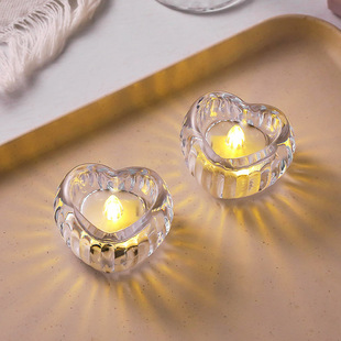Simulated Glass Heart Candle Holder Led Transparent Crystal Candle Light Five-Pointed Star Snowflake Tea Candle Romantic Atmosphere Light
