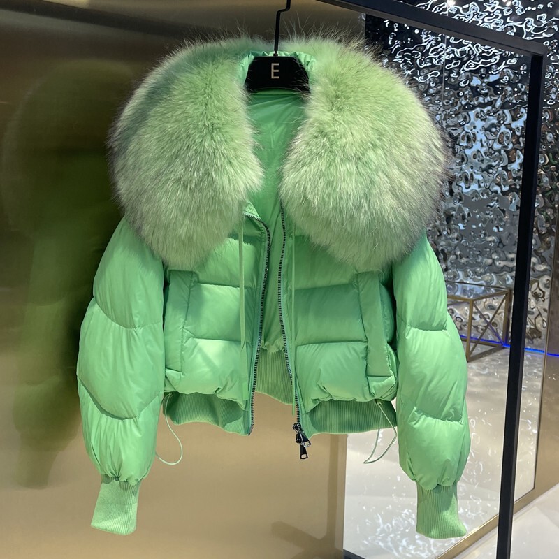 2023 Winter new all-match large fur collar raccoon fur white duck down women's down jacket