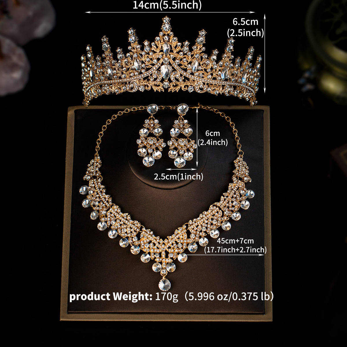 255g Weight Jewelry Set Classification Hair Accessories Earrings Necklace Quantity Wedding, Banquet, Formal Occasion Alloy Material wedding season Festival Solid Color Pattern Women's Gender Elegant, Glam, Romantic Style Elegant Glam Romantic Solid Color Alloy Wedding Season Women's Jewelry Set 无