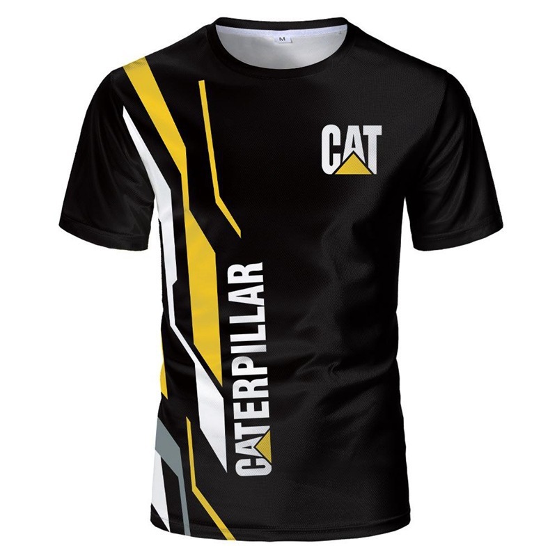 TK人気 CAT掘削機 3D立体インク メンズT アメリカンワークウェア風 通気速乾半袖Tシャツ|undefined