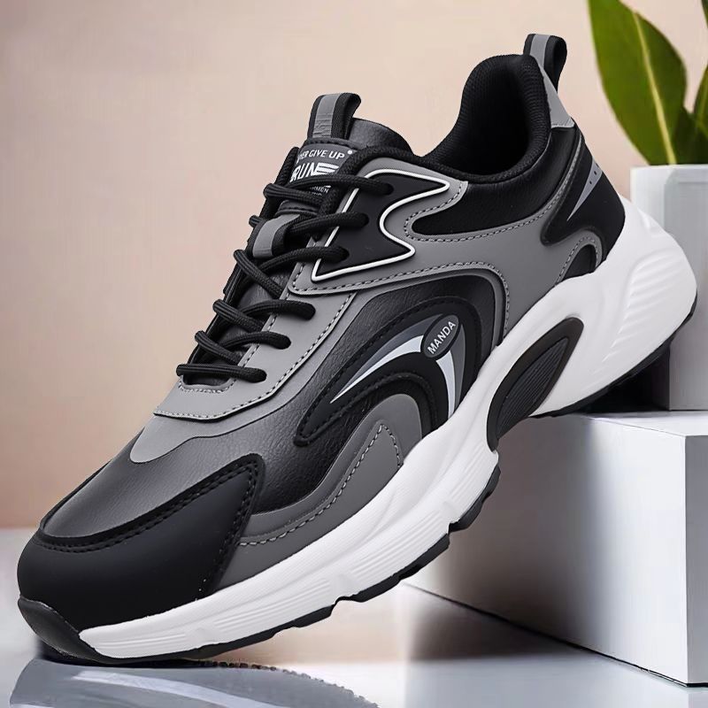 新款男鞋防滑轻便百搭秋季皮面休闲透气跑步减震运动鞋休闲鞋软底