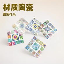 工厂跨境陶瓷杯垫定制方形小格子防滑吸水隔热垫软木垫茶杯垫