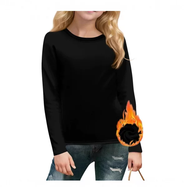 2026 Cross-Border Aliexpress Autumn and Winter New Children's Long-Sleeved Round-Neck Solid Color Casual Fleece T-Shirt Top