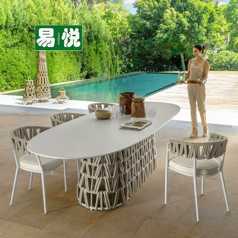 户外桌椅庭院花园别墅露天阳台休闲藤椅防水防晒酒店民宿藤编椅子