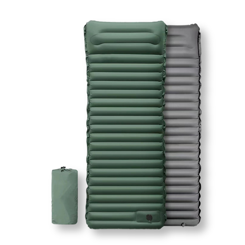 Colchoneta de camping de 10 cm de grosor, impermeable, plegable, colchón de aire inflable para exteriores, con almacenamiento, accionado con el pie.
