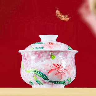 Jinglongtang Hand-Painted Clay Strips One-Stroke Underglaze Colored Ceramic Kung Fu Lidded Bowl for Single Household Use