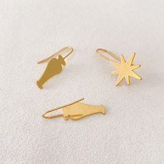 韓國博主fever同款磨砂質感復古星星花瓶耳鈎銅鍍真金氣質耳飾女