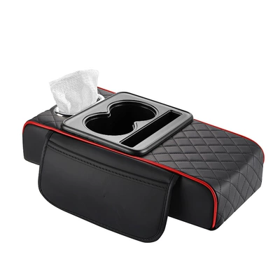 central leather elbow universal booster – Armrest box pad - 4-in-1-armrest-pad-black-and-red