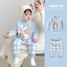 婴儿套装2025秋冬新款衣服男宝宝半边绒针织衫男童加厚雪尼尔毛衣
