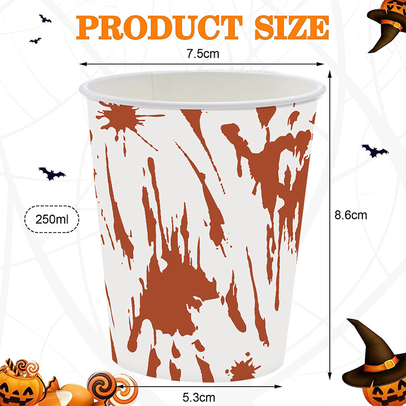 Rout Bluttpalm Halloween einfach ewechzegeheien Pabeierbecher 9oz déck Reklammebecher Mëllech Téi Kaffi Duebelschicht Pabeierbecher_voghion.com