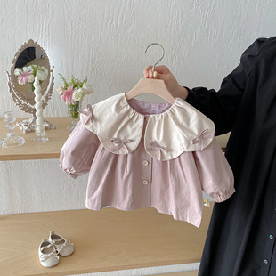 Baby Girl Outwear 2025 Autumn Long-Sleeved Large Lapel Kidsren's Bow Windbreaker Infant Style Top
