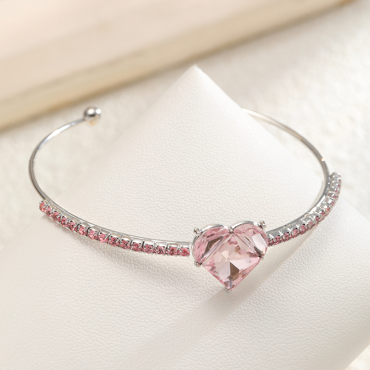 Pink Diamond Heart Zircon Bracelet Simple Design Jewellery_voghion.com