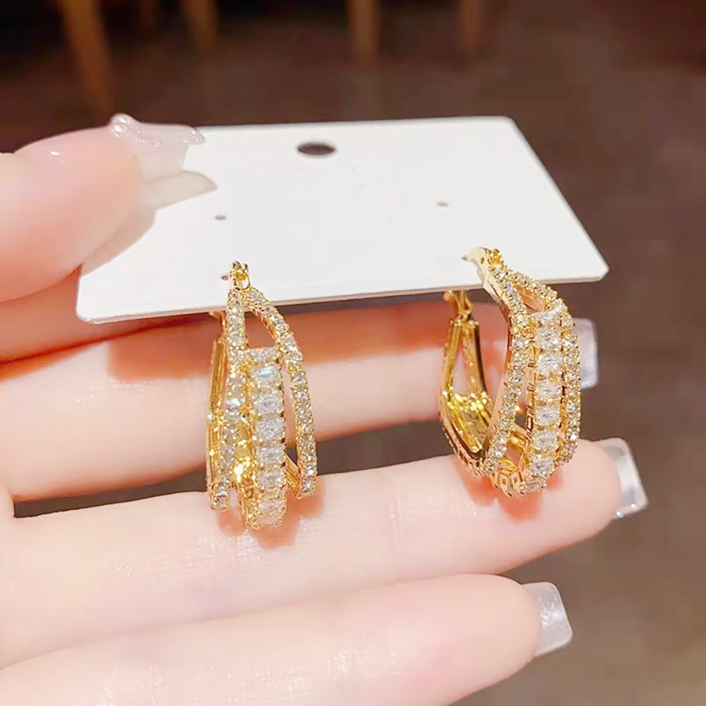Fashionable trend square small design elegant earrings with zircon