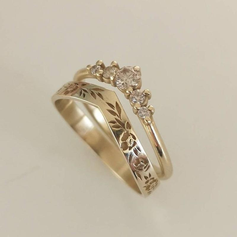 Wish New Jewelry Simple Versatile V-Shape Wreath suit J Ring European and American Women's Engagement Wedding Ring suit