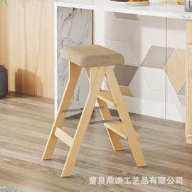 实木梯凳家用折叠凳子梯子厨房高板凳登高三步梯多功能两用吧台凳