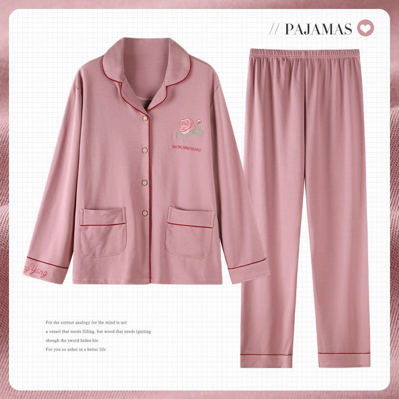 Mamá Pijamas Mujer primavera y otoño 100% algodón más tamaño pantalones de manga larga de mediana edad y ancianos otoño traje de desgaste para el hogar al aire libre