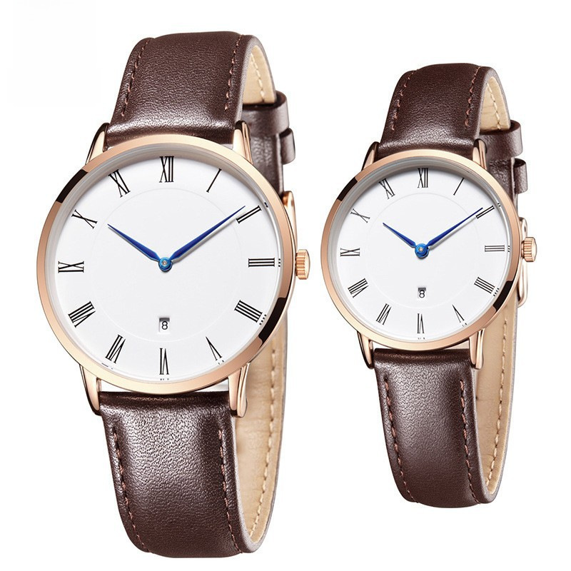 男士手表女士日历石英表薄款时尚商务防水一对学生情侣腕表批发