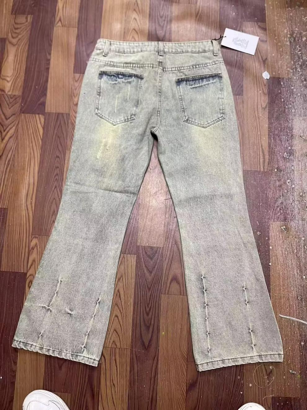 Amerikanische Micro-Pull-Jeans für Herren, bestickt, gerader Schnitt, trendige Marke, High Street, Graffiti-Trend, Retro-Freizeithose, Herren-Persönlichkeitstrend_voghion.com