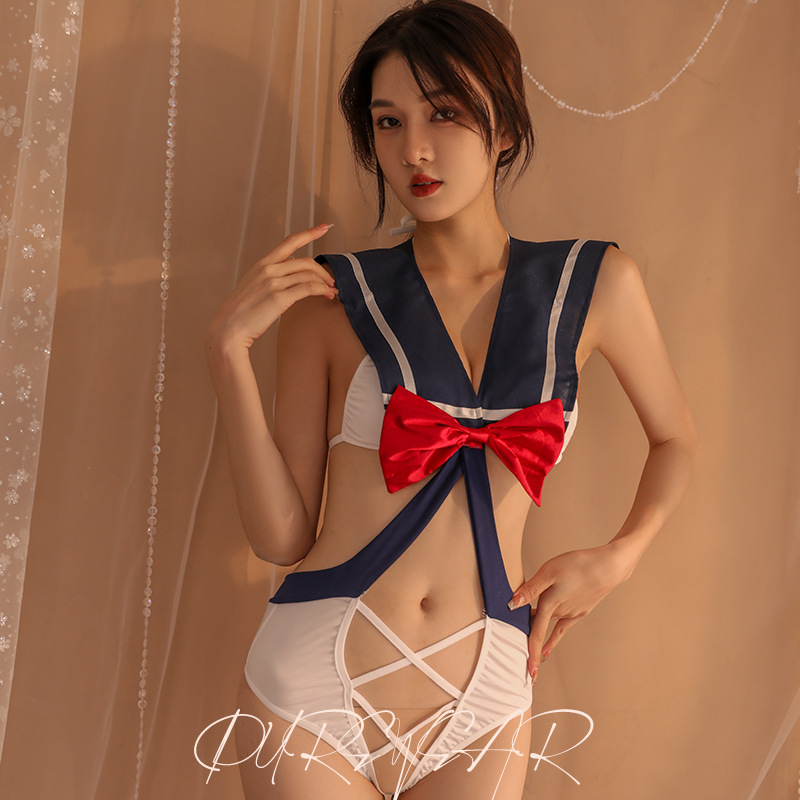 水手镂空制服诱惑激情角色扮演情趣内衣性感连体衣学生套装蝴蝶结