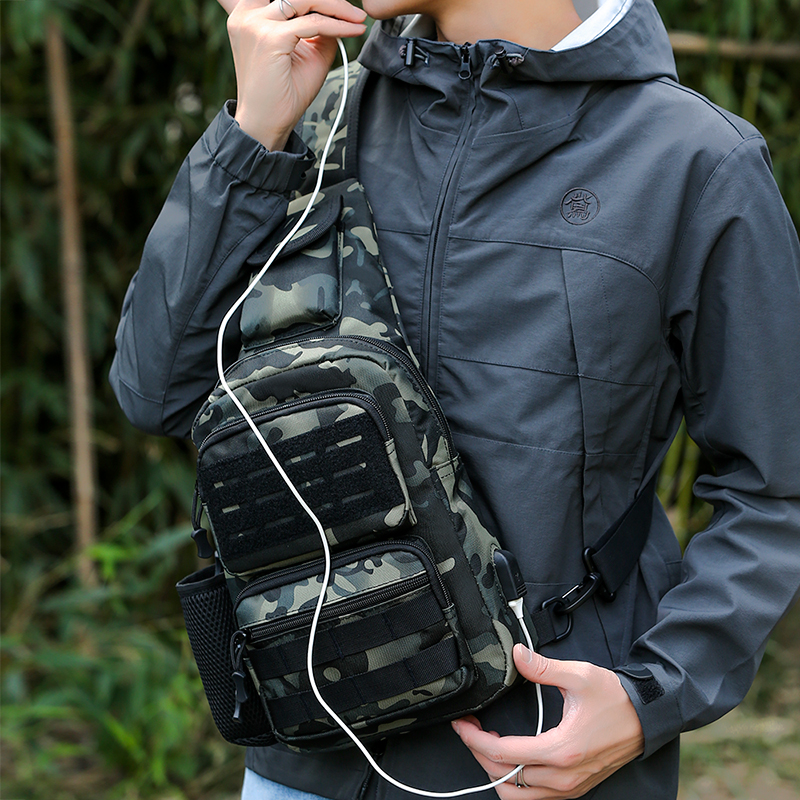 Yuebao bolso de hombro para deportes al aire libre, bolso táctico multifuncional de camuflaje para el pecho, bolso táctico resistente al desgaste con protección solar, listo para llevar cruzado