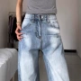直筒秋季高腰水洗牛仔裤