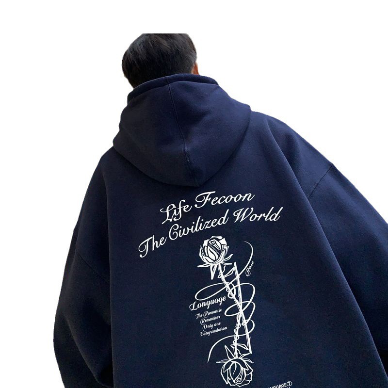 Primavera y otoño vino rojo americano retro Rosa impresión suéter con capucha niños Otoño e Invierno Polar-forrado moda marca abrigo pesado