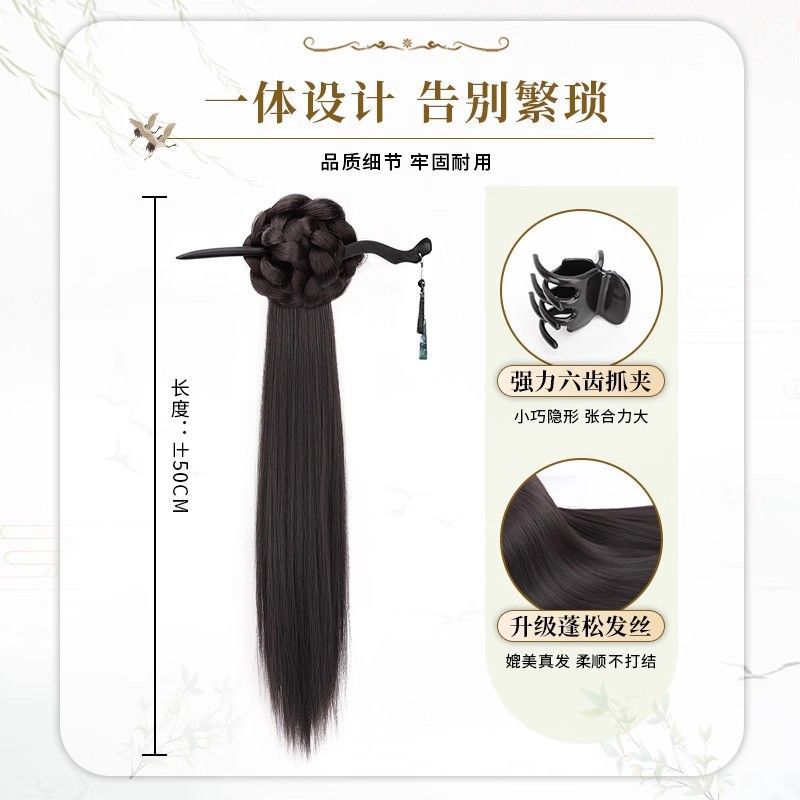Cauda de caballo de mujer larga recta nueva clip de agarre chino lado de la cola de caballo antiguo cheongsam trajes antiguos trenzados pinzas de cabello joyas de cabello de cola de caballo