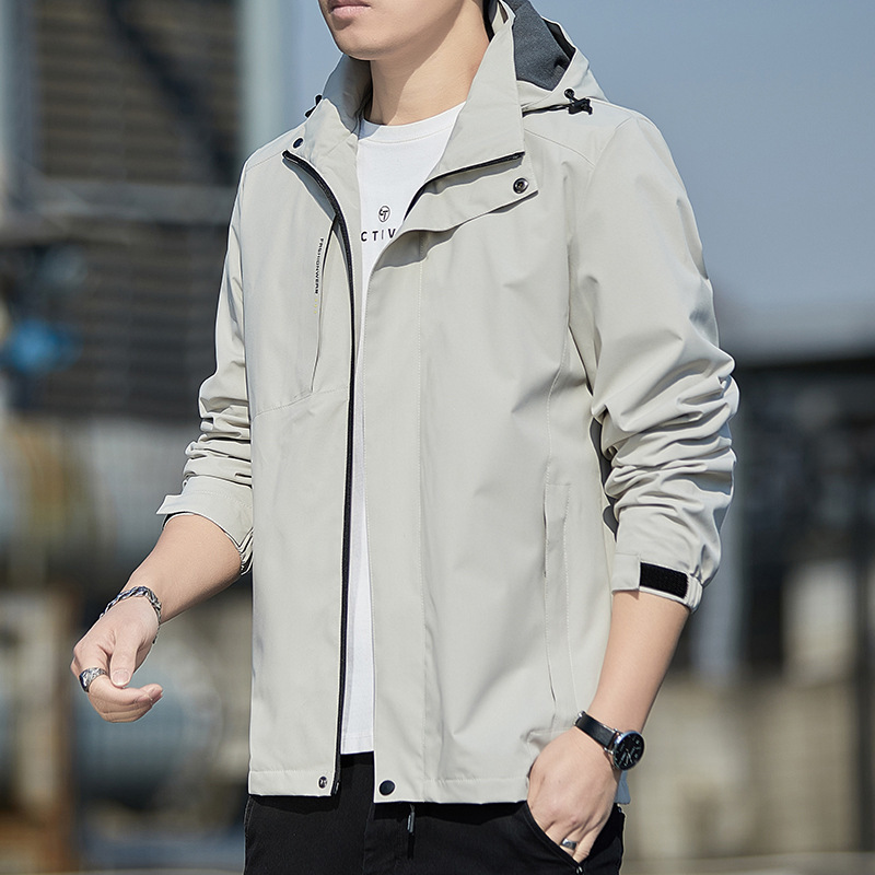 Autumn men's windproof travel jacket with hood for leisure