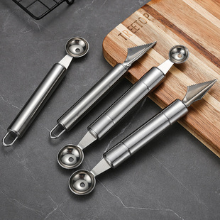 Wholesale Stainless Steel Fruit Digger Watermelon Ball Digger Kitchen Double Head Stainless Steel Carved Knife Fruit Ball Digger
