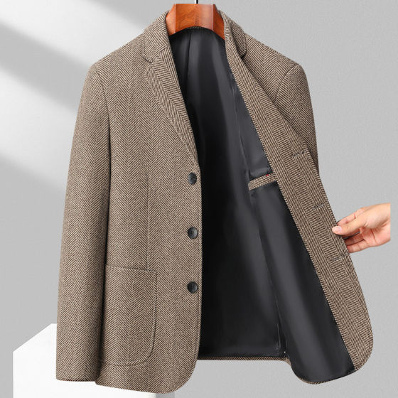 Men's Suit Collar Wool Suit 2025 Spring and Autumn New Men's Middle-aged Business Casual Simple Comfortable Jacket
