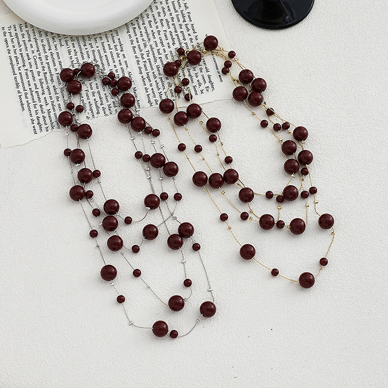 Long Crystal Layered Necklace With Square Beads For Women_voghion.com