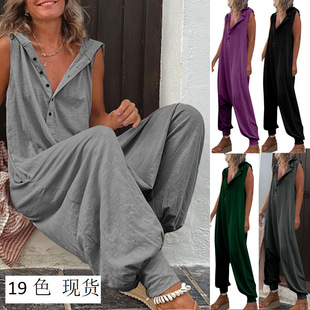 20 color in stock European and American women's ebay Amazon independent station explosions button hooded sleeveless pants jumpsuit collapse