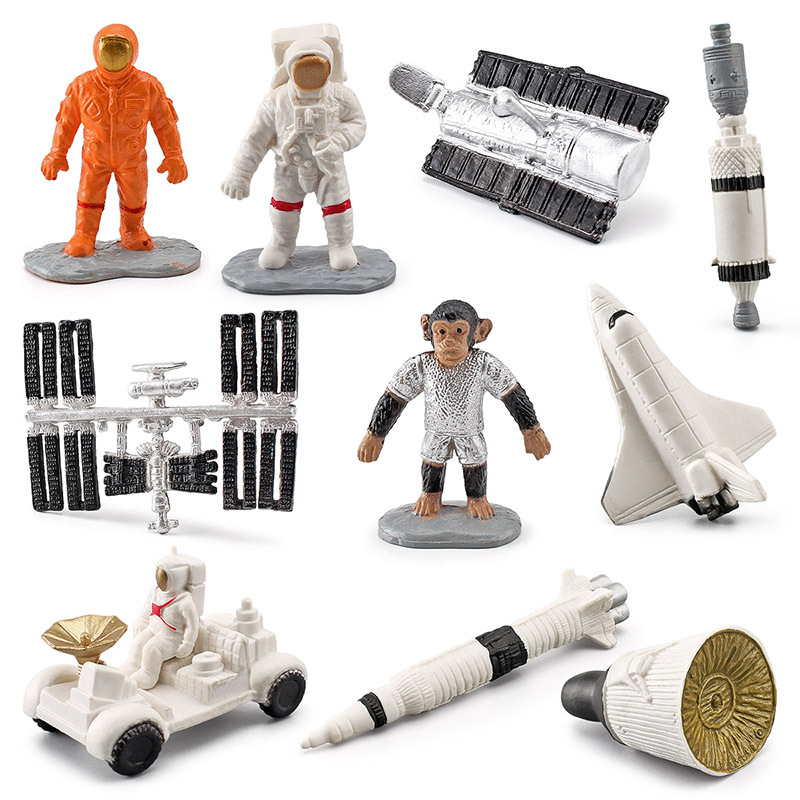 Simulación astronauta Apollo satélite cohete telescopio cápsula modelo exploración espacio escena decoración juguete