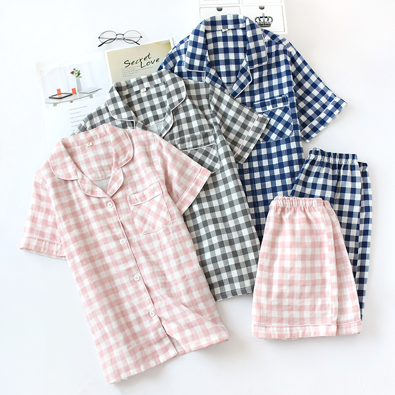 夏季精梳棉纱布睡衣亲子装短袖短裤男女童家居服儿童睡衣成人套装