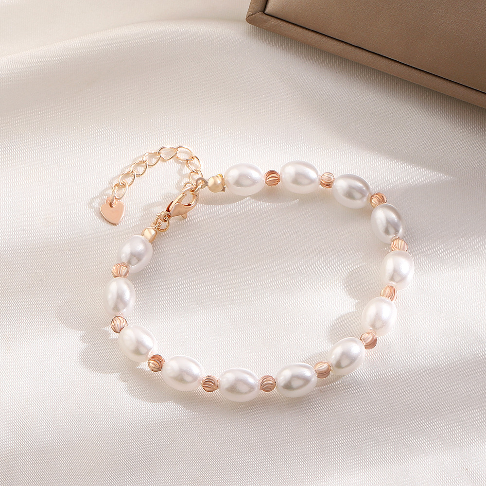 Heart Shape Pattern Women'S Gender Glam Heart Shape Metal Plating Artificial Pearls Rhinestones Women's Bracelets