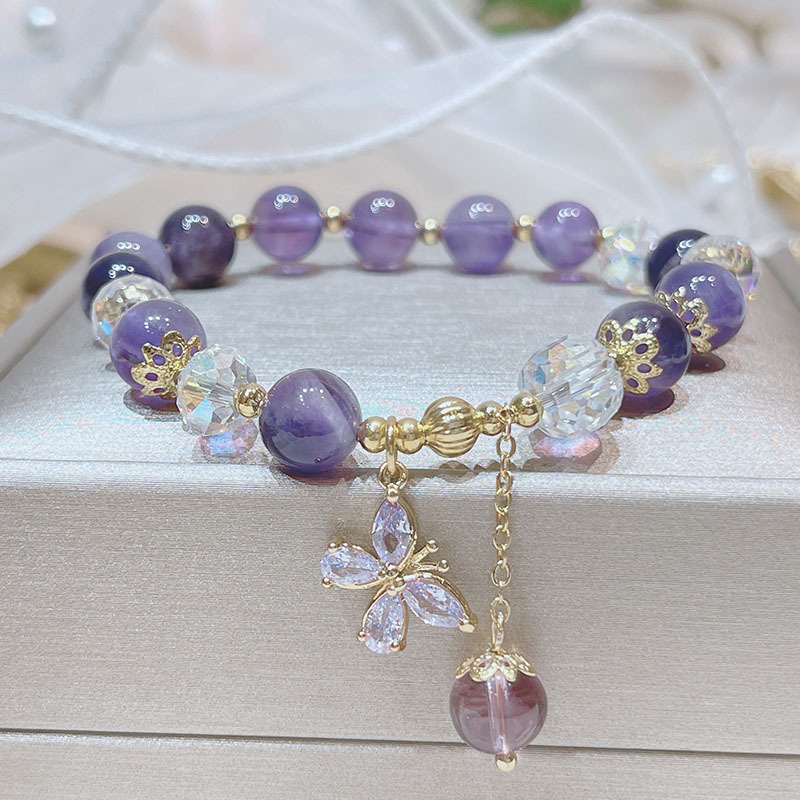 Primavera nueva pulsera de amatista versión coreana femenina temperamento pulsera de mariposa con microincrustaciones pulsera de novias de estudiante de moda en vivo pulsera de mariposa de amatista