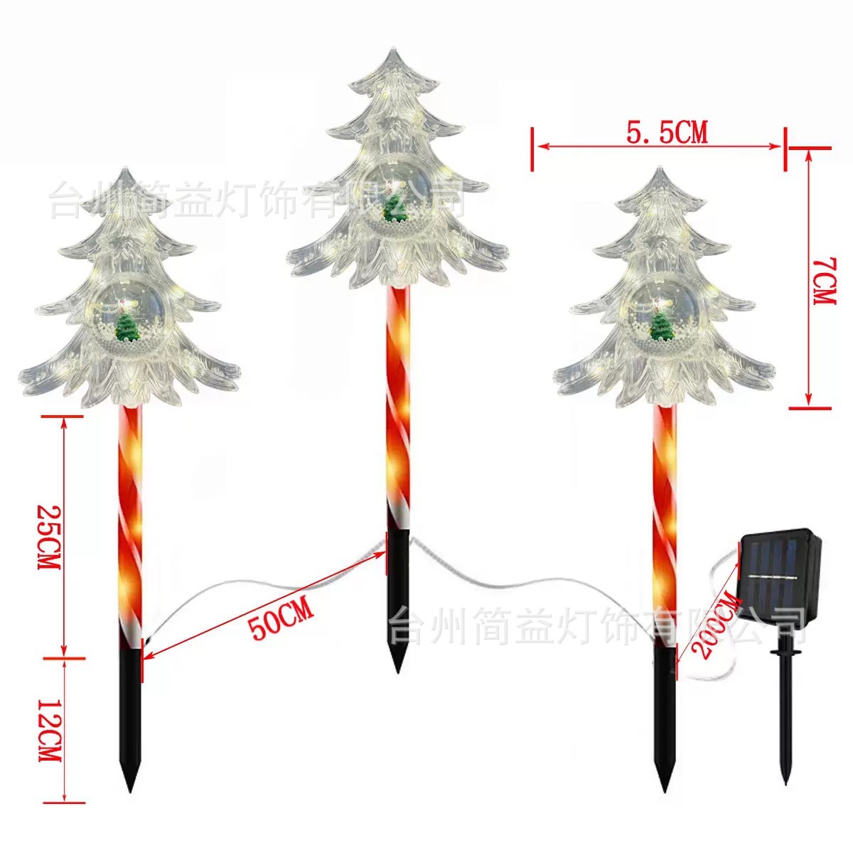 Un arrastre y tres cinturones de árbol de Navidad transparente con espuma - tubo rojo - energía solar