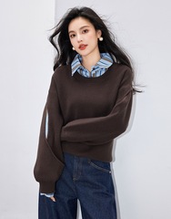 实拍◆有现货◆设计感假两件拼接镂空毛衣女2025冬简约毛针织衫