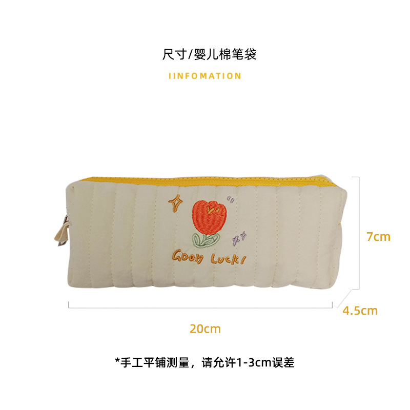 【 In Stock 】112155 Embroidered Tulip Pen Case, Girlish student Stationery Storage Bag, Fabric Makeup Bag Application Scenario