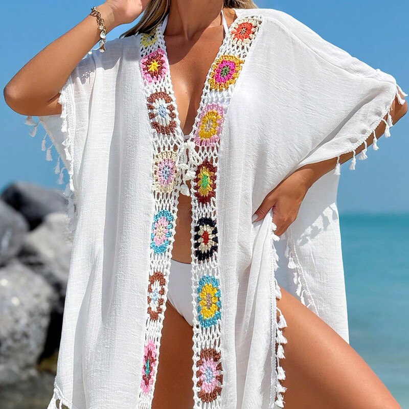 European and American Amazon Seaside Vacation Beach Sun Protection Clothing Cross-Border Hand Hook Hollow Cardigan Bikini Shawl Women's Blouse